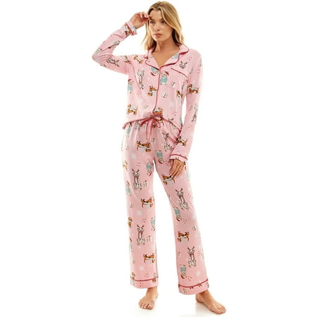 Jaclyn Women s Long Sleeve Sleep Notch Collar Set Sizes S-XL