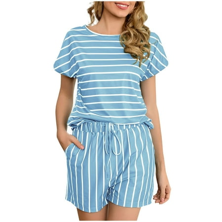 Pajamas Womens 2 Pieces Striped Short Sleeve Tops with Loose Casual Shorts PJs Sets Loungewear Sleepwear with Pockets
Pajamas Womens 2 Pieces Striped Short Sleeve Tops with Loose Casual Shorts PJs Sets Loungewear Sleepwear with Pockets