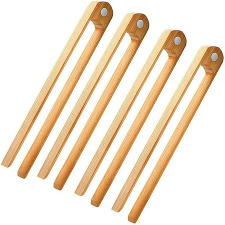 

4pcs 8.7 Inch Magnetic Bamboo Toaster Tongs For Eco-friendly Wooden Kitchen Toast For Home Restaurant Cooking And Holding Tools Bacon Muffin