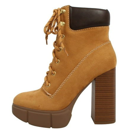 Soda Women s Lace Up Faux Suede Hiker Booties Chamois 6 M US