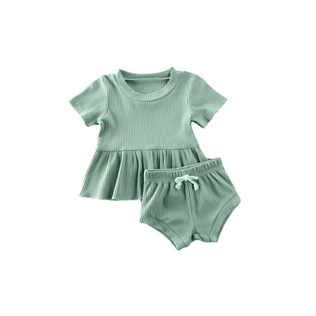 Canrulo Infant Baby Girls Summer Clothes Ruffle Short Sleeve T-Shirt Tops Shorts Pants 2PCS Casual Outfits Green 6-12 Months
Canrulo Infant Baby Girls Summer Clothes Ruffle Short Sleeve T-Shirt Tops Shorts Pants 2PCS Casual Outfits Green 6-12 Months