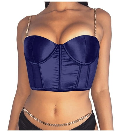 BIZIZA Sexy Bra for Women Seamless Crop Top Strappy Push Up Vest Royal Blue XXL