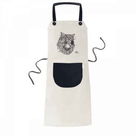 Cat Human Paint One Eye Apron Adjustable Bib Cotton Linen BBQ Kitchen Pocket Pinafore