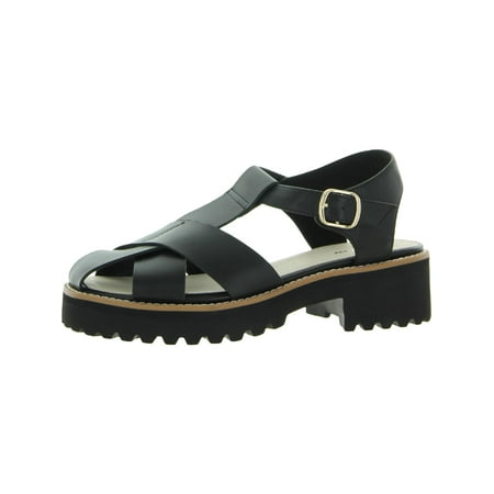 All Black Womens Chris Cross Lugg Leather Sandal Block Heel