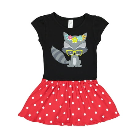 Inktastic Hipster Raccoon Raccoon With Glasses Flowers Gift Toddler Girl Dress