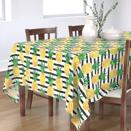 

Cotton Sateen Tablecloth 70 Square - Pineapple Stripes Watercolor Black White Bright Summer Foods Tropical Fruit Scale Pineapples Little Print Custom Table Linens by Spoonflower