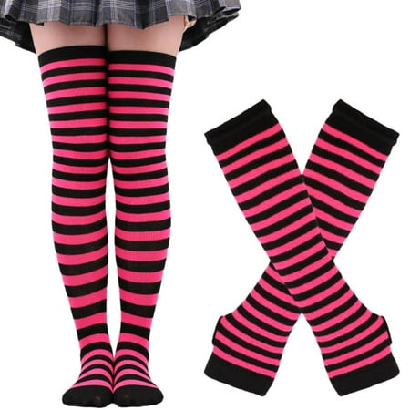 Women Socks Striped Knee High Socks Arm Warmer Fingerless Gloves Set for Halloween Christmas
Women Socks Striped Knee High Socks Arm Warmer Fingerless Gloves Set for Halloween Christmas