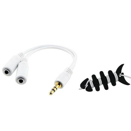 Insten 2x White Headset Splitter For Samsung Galaxy S3 S4 S5 S6 S7 Note 5 4 \/ iPhone 6 6S Plus SE (with Fishbone Wrap)