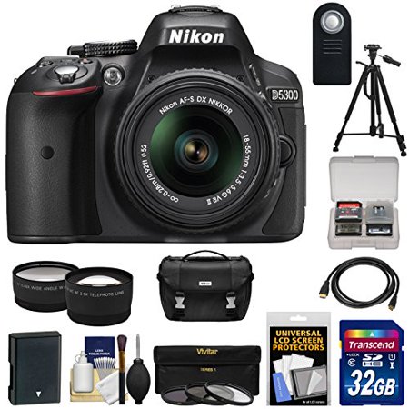 Nikon D5300 Digital SLR Camera & 18-55mm G VR DX II AF-S Zoom Lens (Black) with 32GB Card + Battery + Case + Tripod + Te