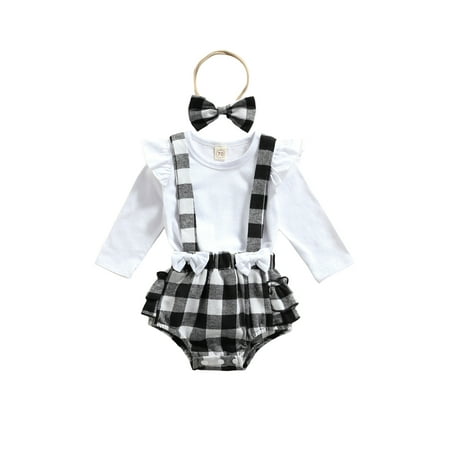 wybzd Baby Girl Autumn Solid Long Sleeve Ruffle Romper and Plaid Print Suspender Shorts with Headband Set 0-18 Months
wybzd Baby Girl Autumn Solid Long Sleeve Ruffle Romper and Plaid Print Suspender Shorts with Headband Set 0-18 Months