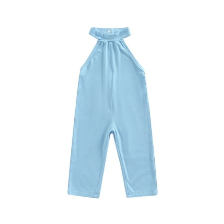 Frobukio Kids Toddler Girls Calf-length Jumpsuit Snap Button Halter Open Back Solid Color Ribbed One-piece Playsuit Blue 4-5 Years
Frobukio Kids Toddler Girls Calf-length Jumpsuit Snap Button Halter Open Back Solid Color Ribbed One-piece Playsuit Blue 4-5 Years
