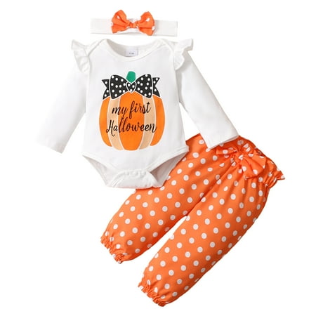 NZRVAWS Newborn Baby Girls Outfits Halloween Pumpkin Print Ruffle Sleeve Long Sleeve Romper Top+Wave Point Print Bow Pants+Headband 3Pcs Clothes Set 9-12 Months Orange
NZRVAWS Newborn Baby Girls Outfits Halloween Pumpkin Print Ruffle Sleeve Long Sleeve Romper Top+Wave Point Print Bow Pants+Headband 3Pcs Clothes Set 9-12 Months Orange