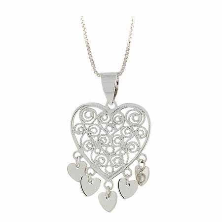 GIFFIH Sterling Silver Filigree Chandelier Heart Pendant