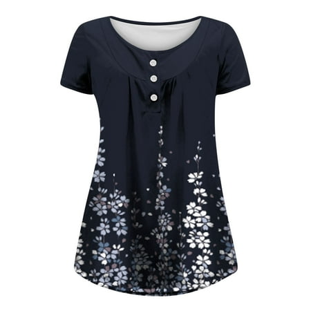 Simplmasygenix Women Tops Summer Clearance Women s Summer Printed Round Neck Button Pleated Short Sleeve Top
Simplmasygenix Women Tops Summer Clearance Women s Summer Printed Round Neck Button Pleated Short Sleeve Top