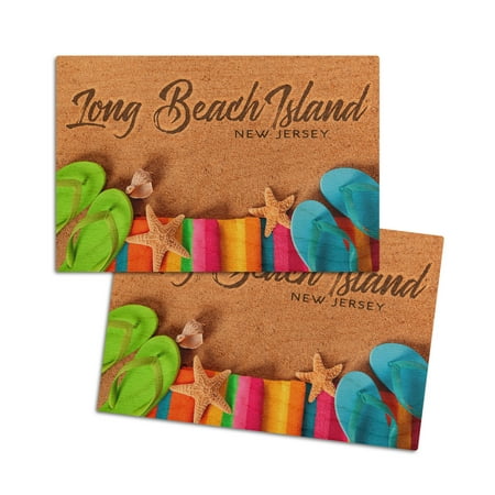 

Long Beach Island New Jersey Flip Flops on Beach (4x6 Birch Wood Postcards 2-Pack Stationary Rustic Home Wall Decor)
