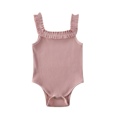 Arvbitana Toddler Baby Girls Solid Color Rib Romper Sleeveless Ruffle Sling Bodysuit Summer Knitted Jumpsuit Tops 0-24M
Arvbitana Toddler Baby Girls Solid Color Rib Romper Sleeveless Ruffle Sling Bodysuit Summer Knitted Jumpsuit Tops 0-24M