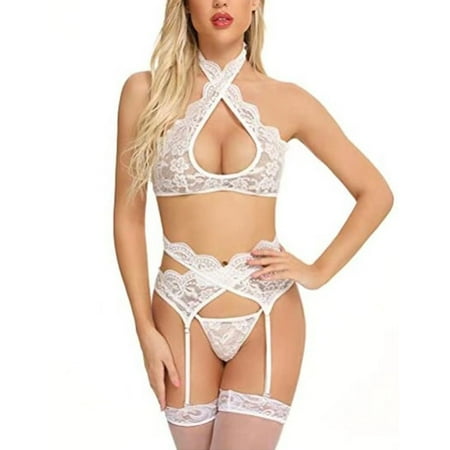 ALSLIAO Women Lingerie Dress Underwear Halter Strap Nightwear Bra+Thongs Garter White L
ALSLIAO Women Lingerie Dress Underwear Halter Strap Nightwear Bra+Thongs Garter White L