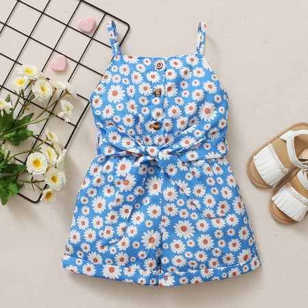 Simplmasygenix Children s Day Baby Romper Clearance Toddler Baby Girls Floral Printed Bowknot Suspender Romper Jumpsuit
