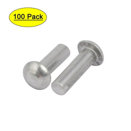 100pcs M4 x 8mm Aluminum Half Round Head Solid Rivet Fastener Silver Tone