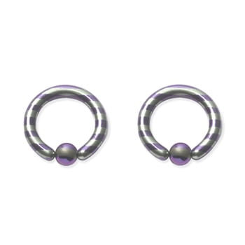 Lex & Lu Pair of Plated Steel Captives 12 Gauge 7/16" Dia w/Laser Cut Stripes Blue/Purple