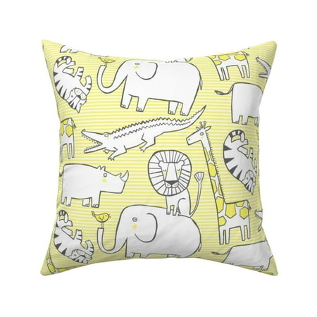 Animal Jungle Zoo Safari Yellow Throw Pillow Cover w Optional Insert by Roostery