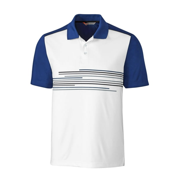 Cutter & Buck Men's Stagger Print Polo, Tour Blue/Black - XXL