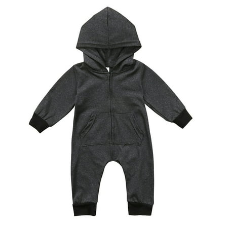 Newborn Baby Warm Infant Zipper Cotton Bodysuit Long Sleeve Romper Jumpsuit Hooded Outfit