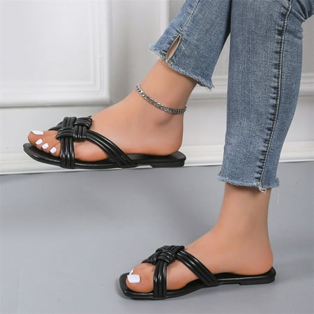 Cathalem Ladies Strap Woven Fashion Flat Sandals Color Solid Leather Casual Women s sandals Leopard Sandal Slippers for Women Black 8
Cathalem Ladies Strap Woven Fashion Flat Sandals Color Solid Leather Casual Women s sandals Leopard Sandal Slippers for Women Black 8