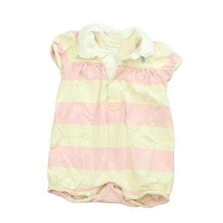 Pre-owned Ralph Lauren Girls Pink | Ivory Romper size: 9 Months