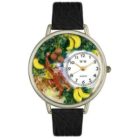 Whimsical Watches U0150008 Monkey Black Skin Leather And Silvertone Watch