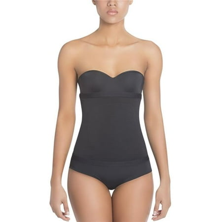 No Closure Thermo-Reducer Waist Cincher With Frontal Latex Panel-Black- XL