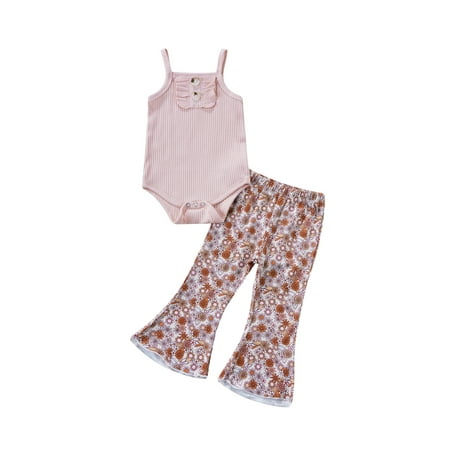 Newborn Baby Girls Summer Outfits Sleeveless Ribbed Button Bodysuit Floral Bell-Bottom Trousers 2Pcs Clothes Set
Newborn Baby Girls Summer Outfits Sleeveless Ribbed Button Bodysuit Floral Bell-Bottom Trousers 2Pcs Clothes Set