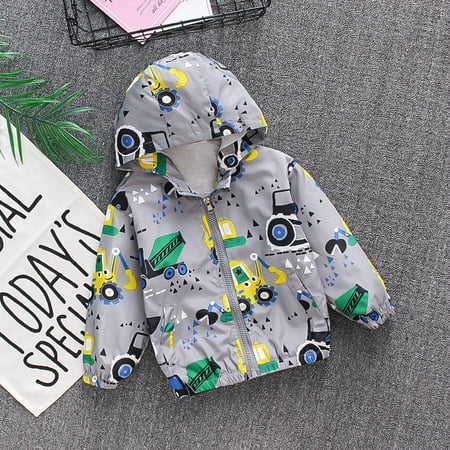 Yubatuo Toddler Kids Baby Grils Boys Long Sleeve Cartoon Print Hooded Coat Tops Outfits Gray 130