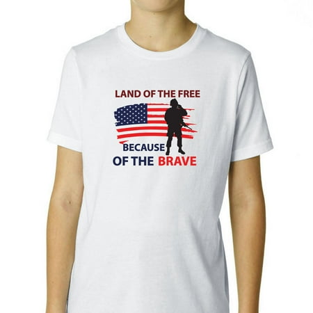Land Of The Free Because Of The Brave Military Support Boy's Cotton Youth T-Shirt