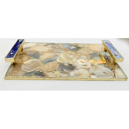 Brown Plated Agate Serving Tray With Purple Onyx/Agate