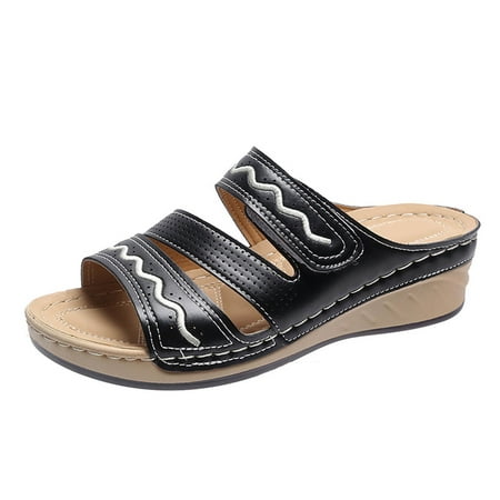 Womens Summer Fashion Casual Outdoor Mid-heel One-line Slope Heel Slippers Summer Open Toe Slide Sandals Comfortable Flats Flip-Flops Sandal Casual Platforms Wedge Sandals Heeled Sandals A30115