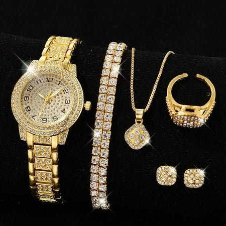 SSKFHGI Casual Ladies Quartz Wrist Watch Bracelet Set 5PCS Women Wristwatch Gift