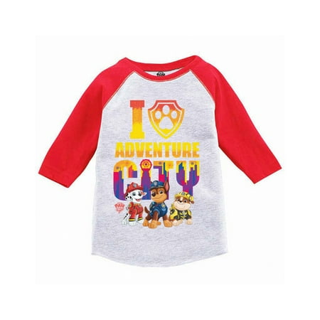 

Paw Patrol Marshall Rubble Chase Long Sleeve Shirts Toddler Raglan - 3 4 5 Years Old - I Love Adventure City Paw Patrol Tee