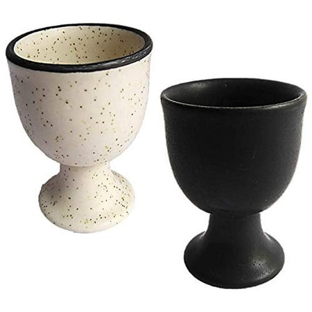 Soft Boiled Egg Holder | Ceramic Egg Cup Set | Ceramic Egg Holder Ivory and Black Pottery Housewarming Gift set of 2