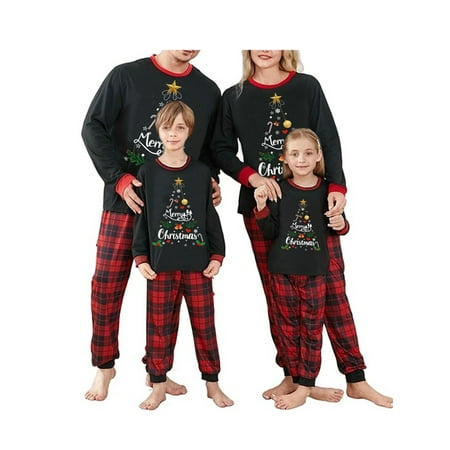 Family Matching Christmas Pajamas Set Christmas Letter Tree Snowflake Print Long Sleeved Tops + Plaid Trousers Sleepwear Outfits
Family Matching Christmas Pajamas Set Christmas Letter Tree Snowflake Print Long Sleeved Tops + Plaid Trousers Sleepwear Outfits