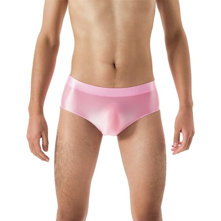 Men Panties Crotch Seamless Glossy Silky High Elastic Plus Size Briefs Underwear Transparent.