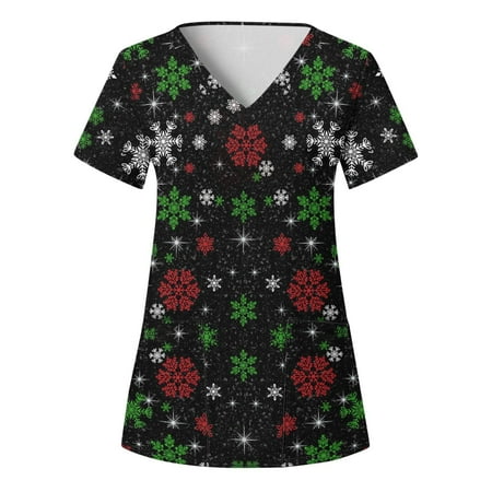 JSGEK Discount Women s Fashion Short Sleeve V-Neck Shirt Working Uniform Christmas Cute Reindeer or Snowflake Graphic Printing Pullover Blouse Scrub Tops with Pocket Black M
JSGEK Discount Women s Fashion Short Sleeve V-Neck Shirt Working Uniform Christmas Cute Reindeer or Snowflake Graphic Printing Pullover Blouse Scrub Tops with Pocket Black M