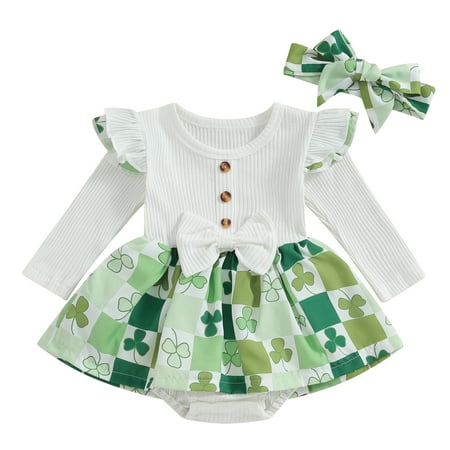 HOANSELAY 0-18M Baby Girls Irish Day Romper Dress Long Sleeve Clover Print Ruffle Romper with Headband
HOANSELAY 0-18M Baby Girls Irish Day Romper Dress Long Sleeve Clover Print Ruffle Romper with Headband