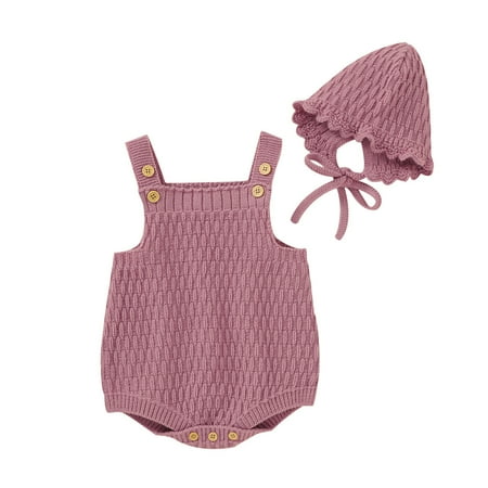 Suanret Newborn Baby Girls Romper Knitted Solid Button Strap Bodysuit with Windbreak Hat 2Pcs Outfits Pink 3-6 Months
Suanret Newborn Baby Girls Romper Knitted Solid Button Strap Bodysuit with Windbreak Hat 2Pcs Outfits Pink 3-6 Months