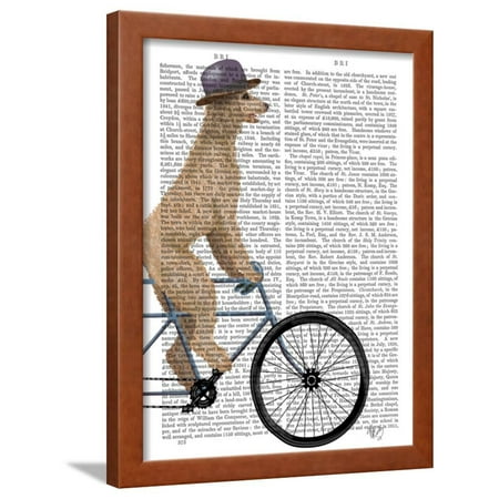 Poodle on Bicycle, Cream Framed Print Wall Art By Fab Funky