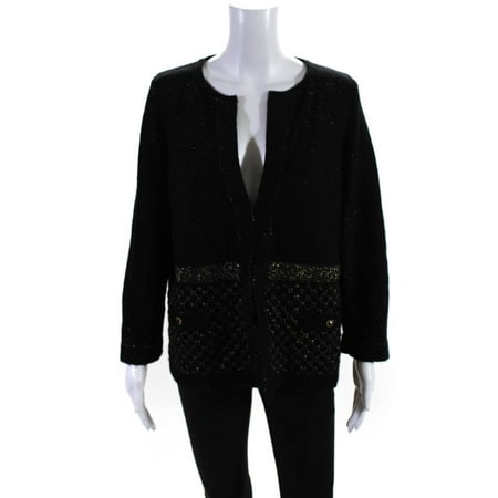 Pre-owned|Luisa Spagnoli Womens Faux Pocket Cardigan Black/Gold Size XL