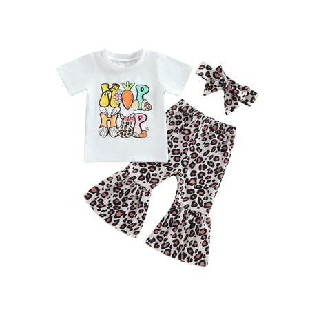 Licupiee 3Pcs Toddler Baby Girl Easter Outfit Bunny Letter Short Sleeve T-Shirt Top Bell Bottoms Pants Headband Clothes Set
Licupiee 3Pcs Toddler Baby Girl Easter Outfit Bunny Letter Short Sleeve T-Shirt Top Bell Bottoms Pants Headband Clothes Set