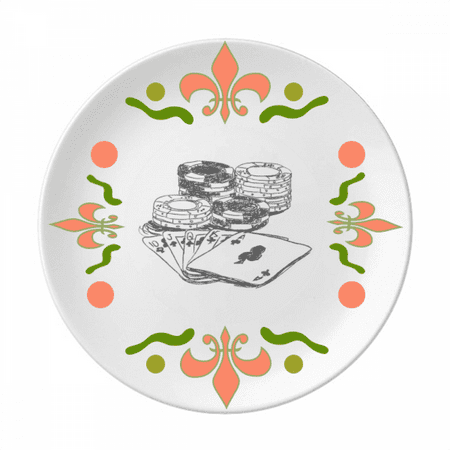 Black Chip Poker Illustration Pattern Flower Ceramics Plate Tableware Dinner Dish