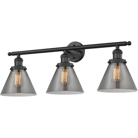 Matte Black Tone Bathroom Vanity 32 Wide Plated Smoke Glass Steel/Cast Brass/Glass Medium Base LED 3 Light Fixture