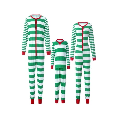 Christmas Family Matching Christmas Pajamas Sets Dad Mom Kids Stripe Printing One-piece PJs Outfits